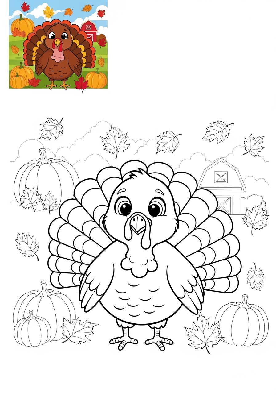 medium animals Farmyard Friends turkey kids coloring page 0