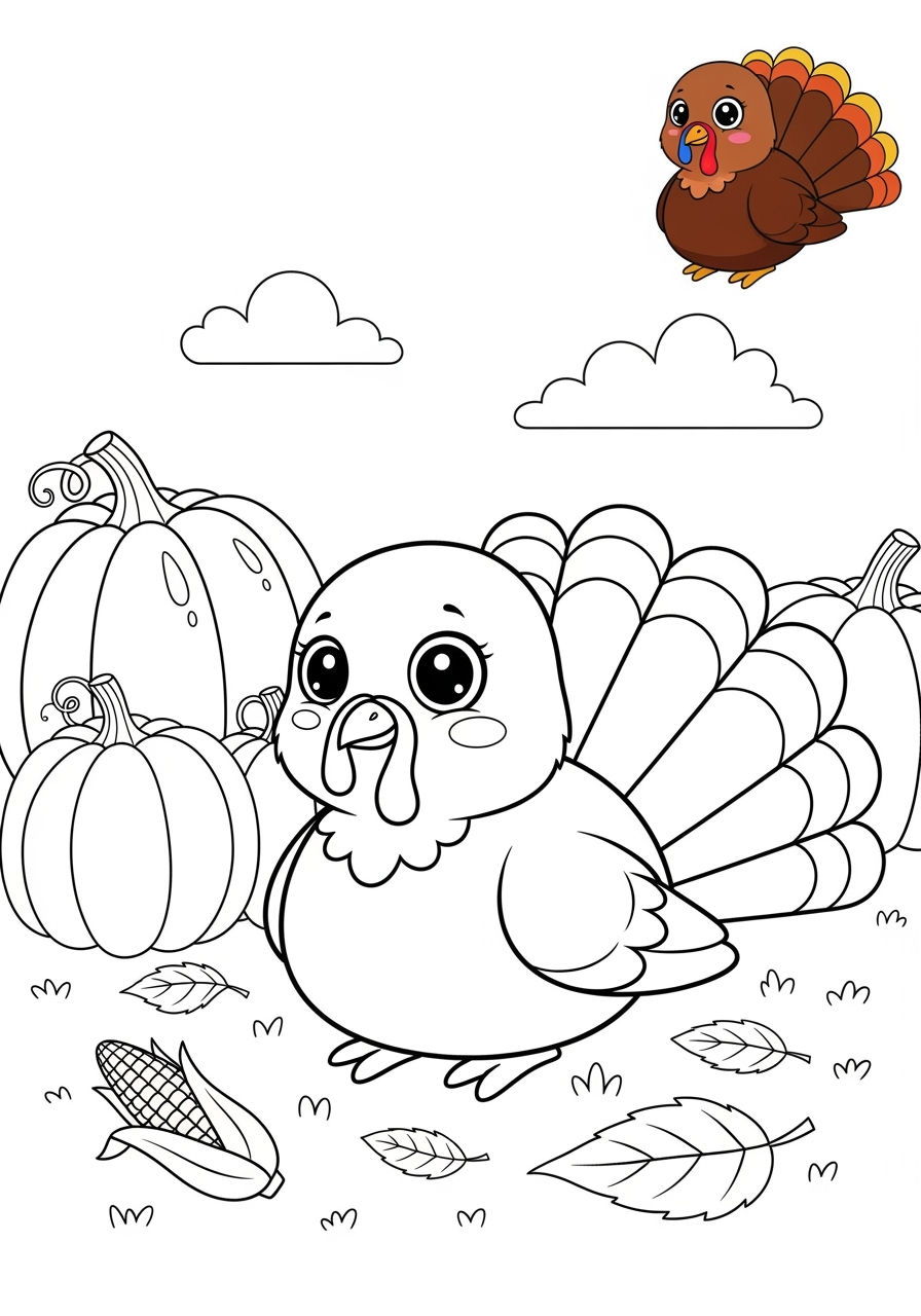 medium animals Farmyard Friends turkey kids coloring page 1