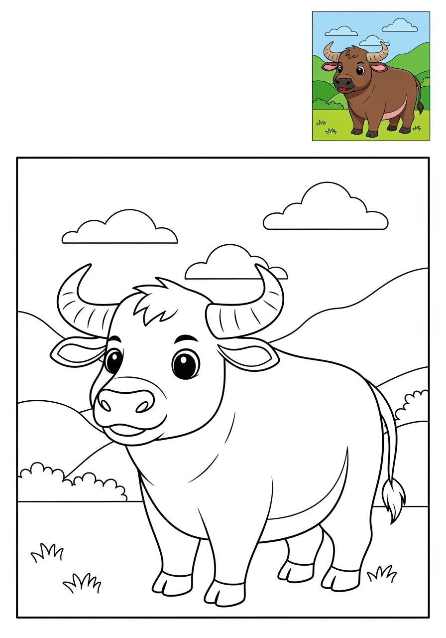 medium animals Farmyard Friends water buffalo kids coloring page 0