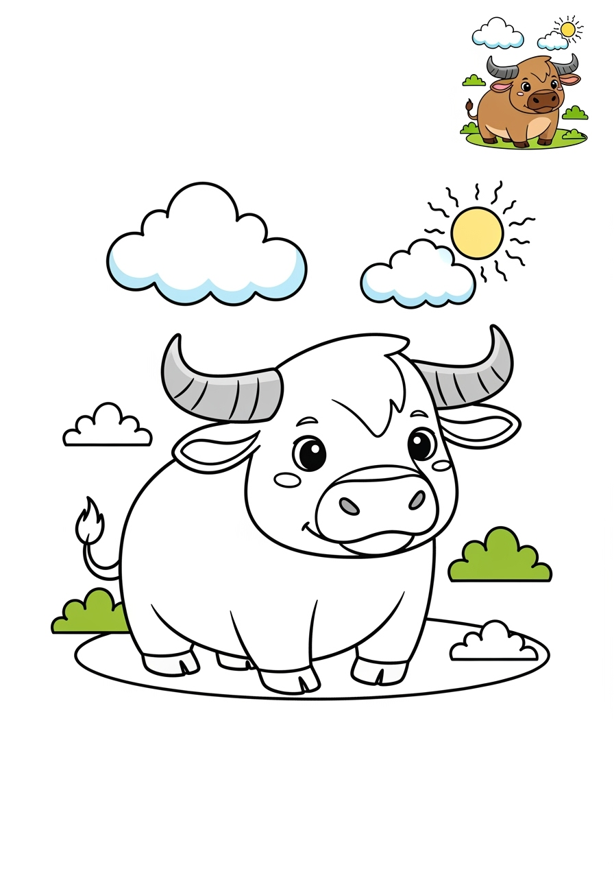 medium animals Farmyard Friends water buffalo kids coloring page 1
