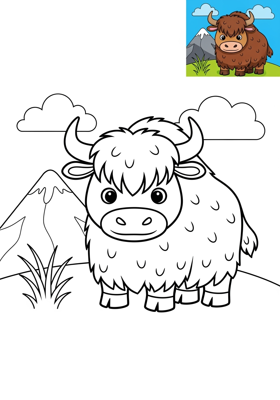 medium animals Farmyard Friends yak kids coloring page 0