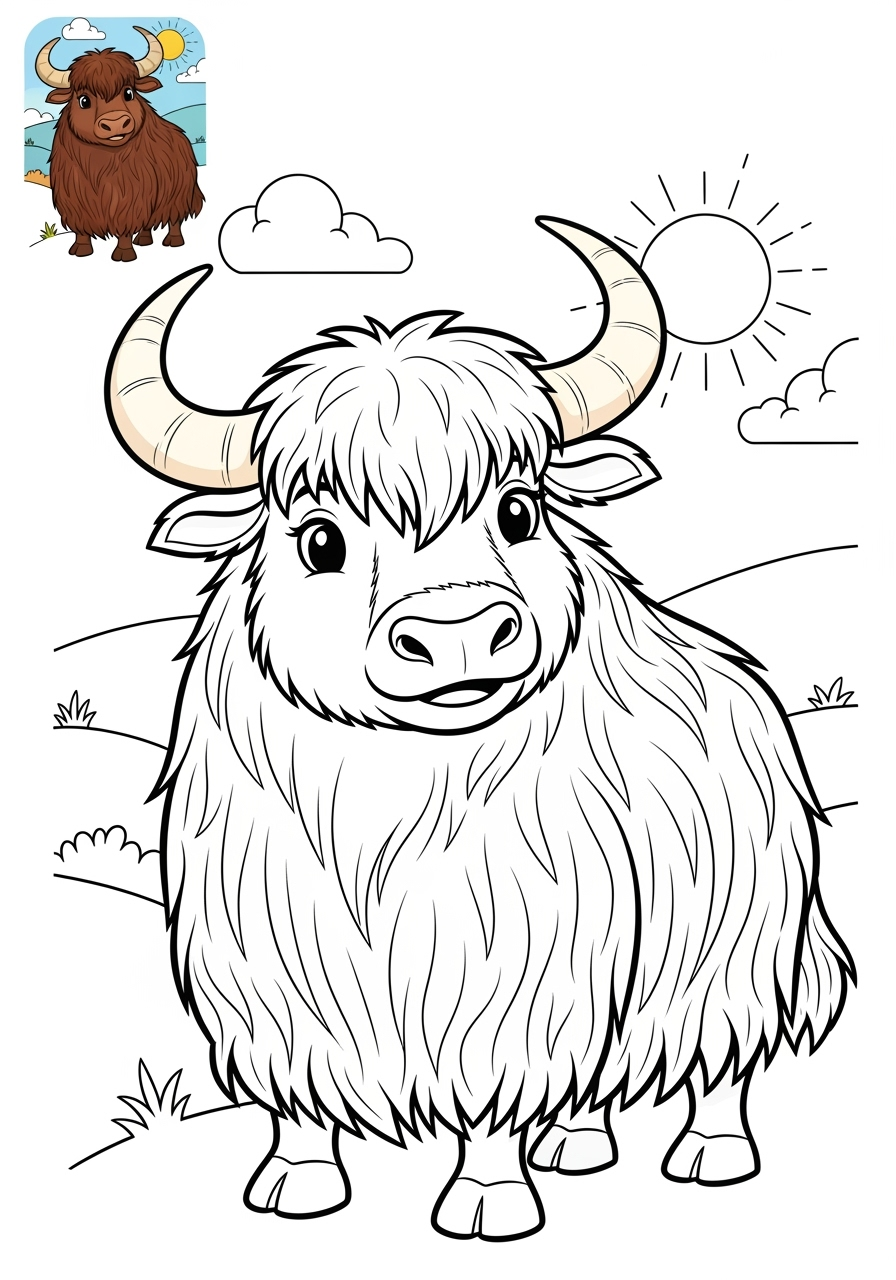 medium animals Farmyard Friends yak kids coloring page 1