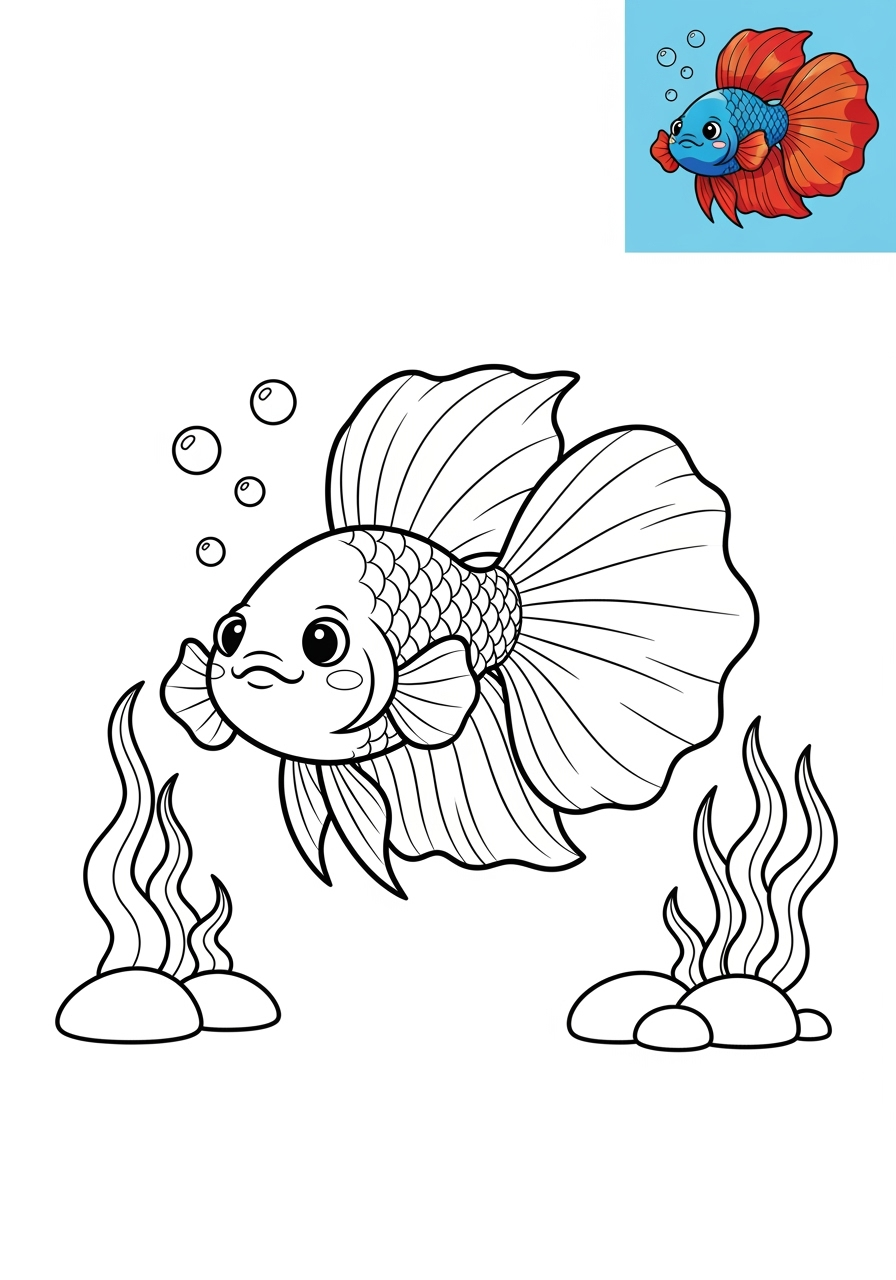 medium animals Pet Pals betta fish kids coloring page 1