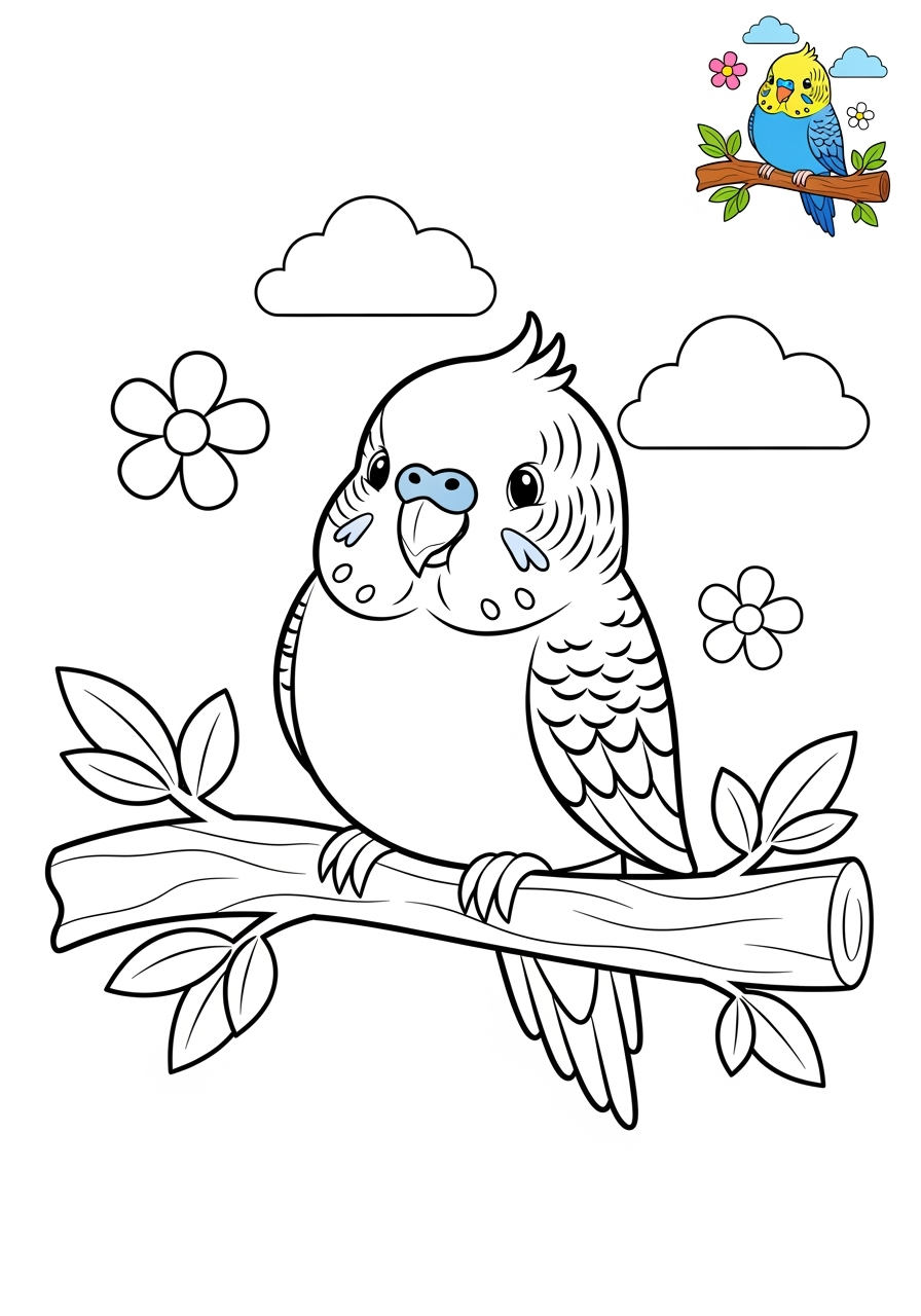 medium animals Pet Pals budgie kids coloring page 1