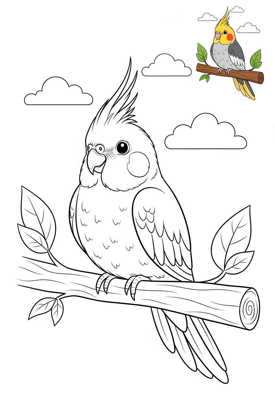 medium animals Pet Pals cockatiel kids coloring page 0