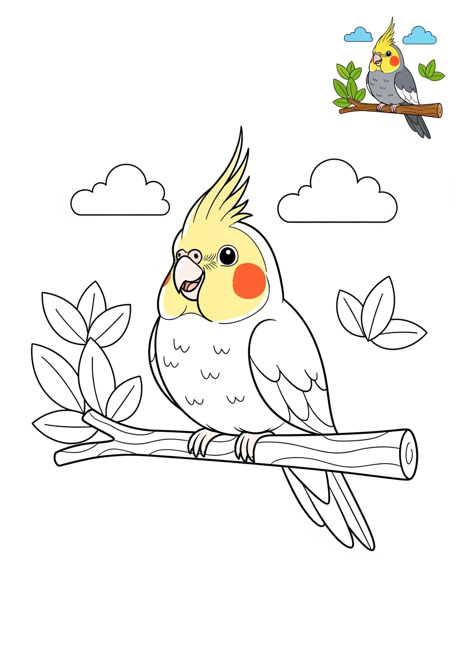 medium animals Pet Pals cockatiel kids coloring page 1