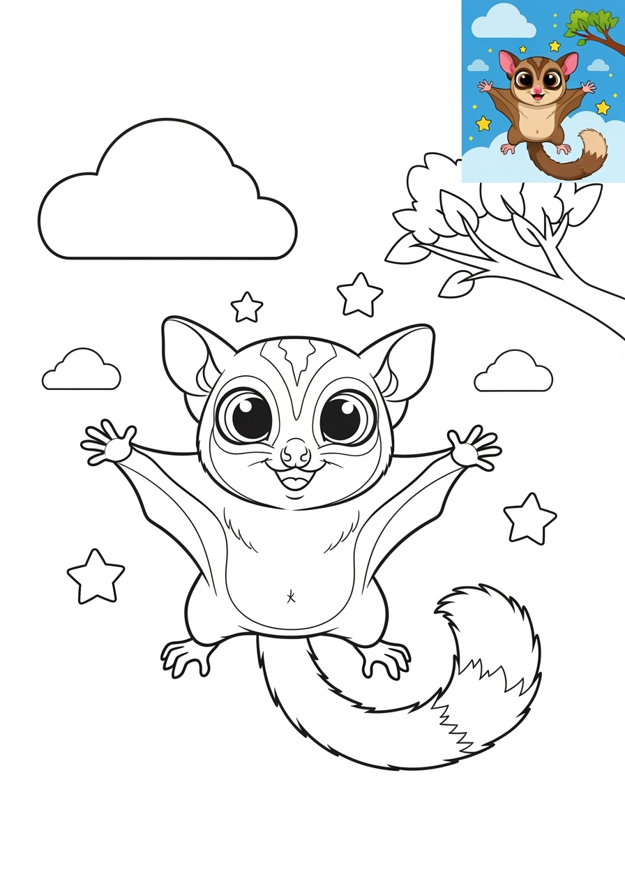 medium animals Pet Pals sugar glider kids coloring page 1