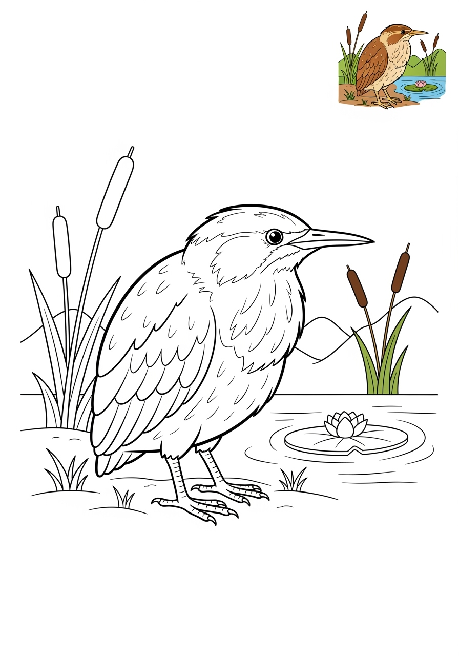 medium animals River & Wetland bittern kids coloring page 0