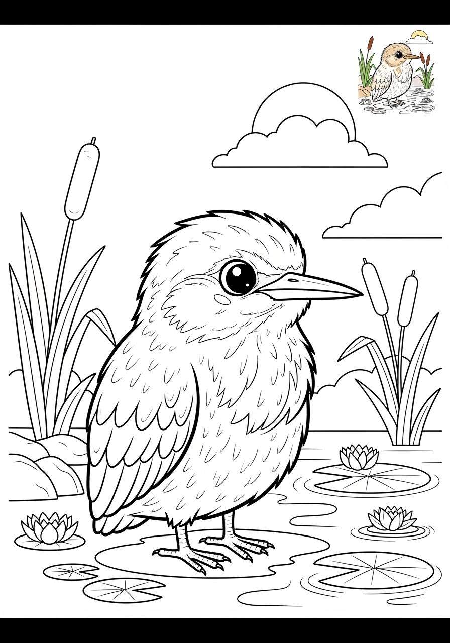 medium animals River & Wetland bittern kids coloring page 1