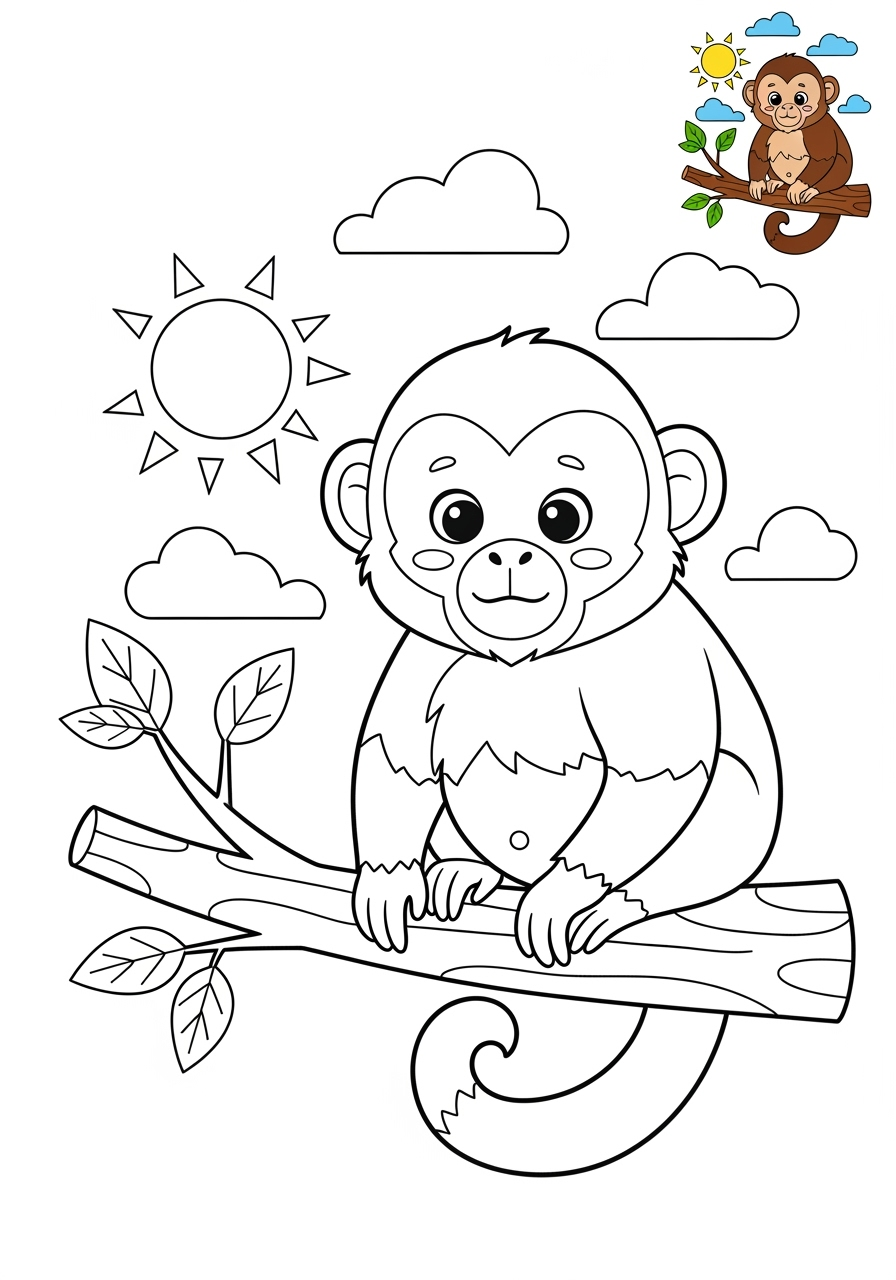 medium animals River & Wetland capuchin kids coloring page 1