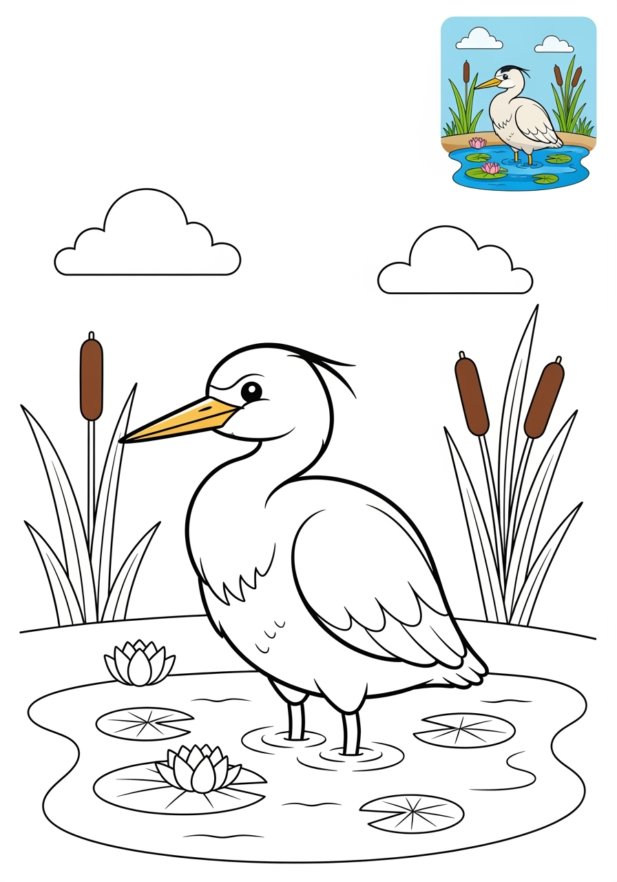 medium animals River & Wetland heron kids coloring page 0