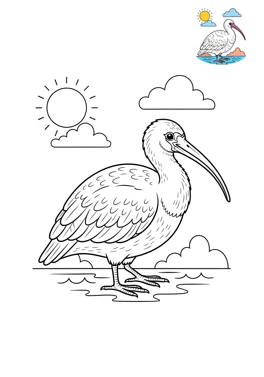medium animals River & Wetland ibis kids coloring page 0