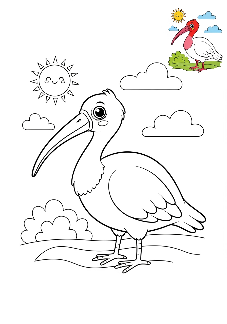 medium animals River & Wetland ibis kids coloring page 1