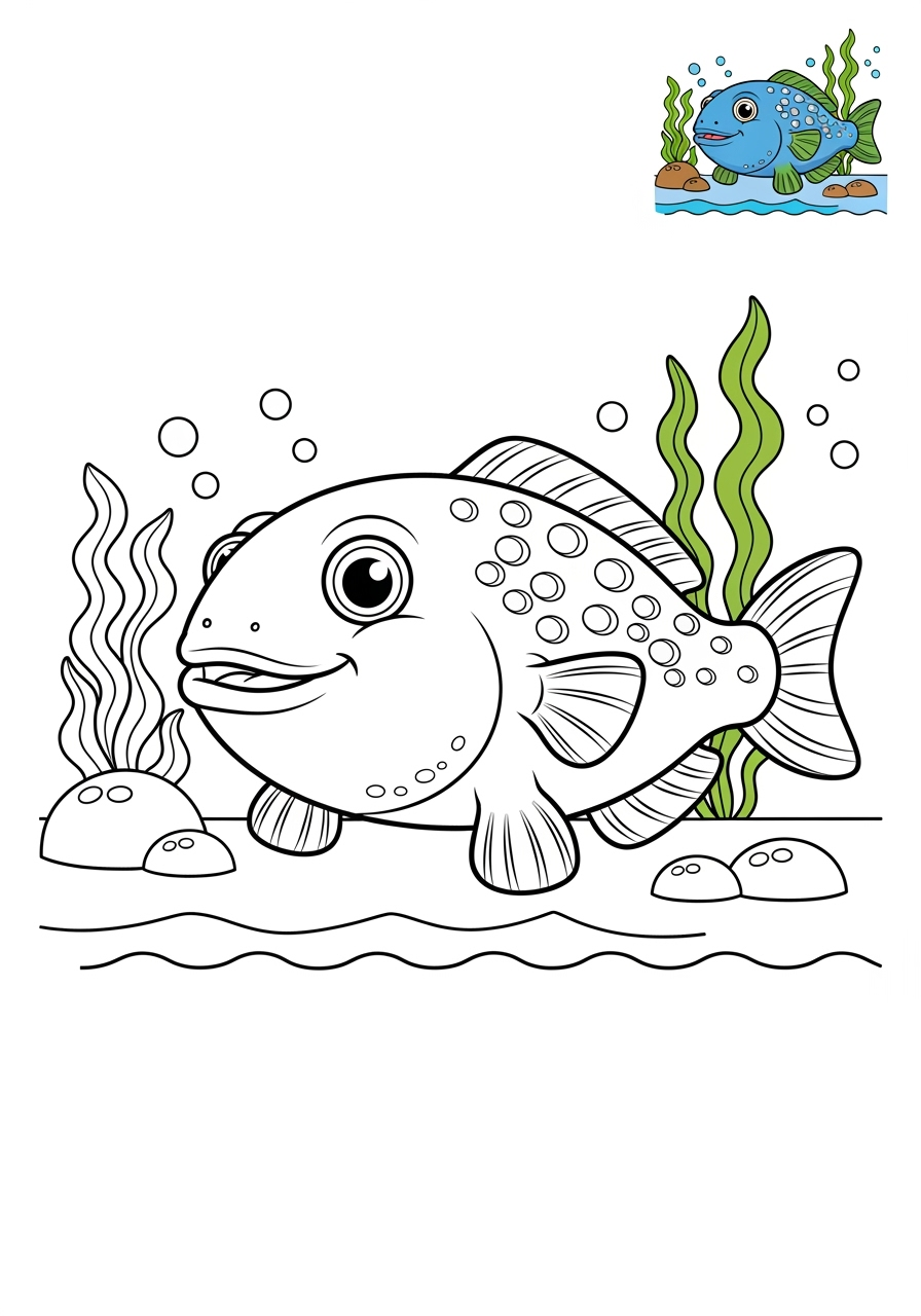 medium animals River & Wetland lungfish kids coloring page 1