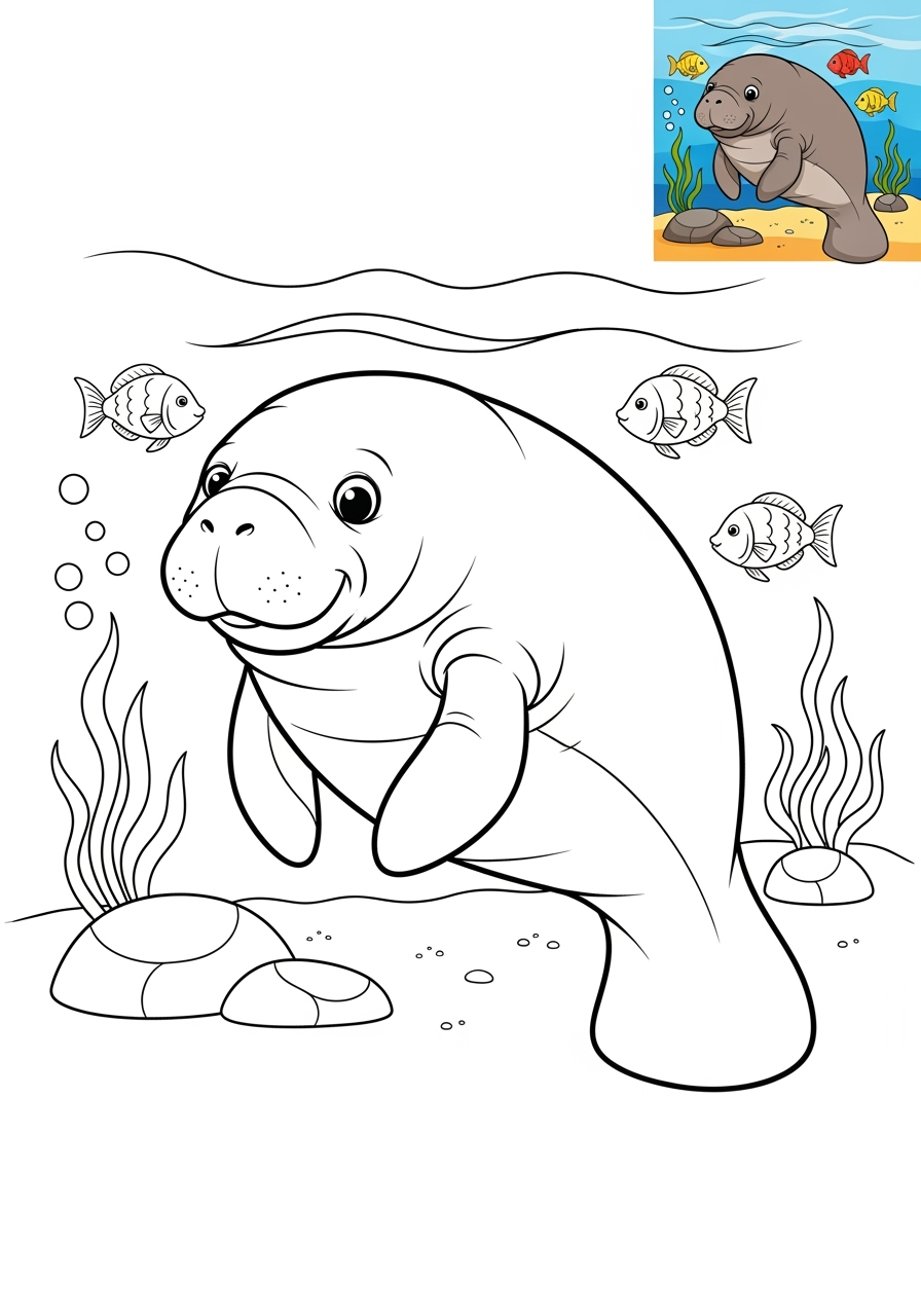 medium animals River & Wetland manatee kids coloring page 0