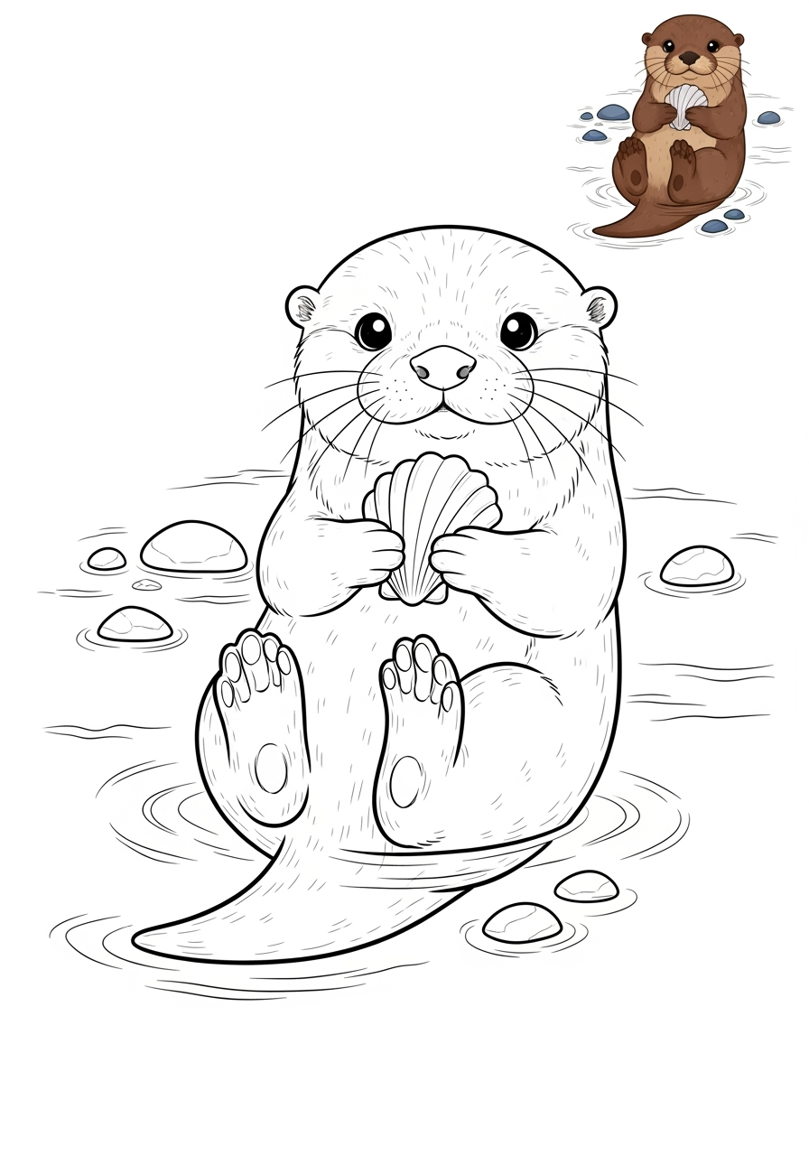 medium animals River & Wetland otter clawless kids coloring page 0
