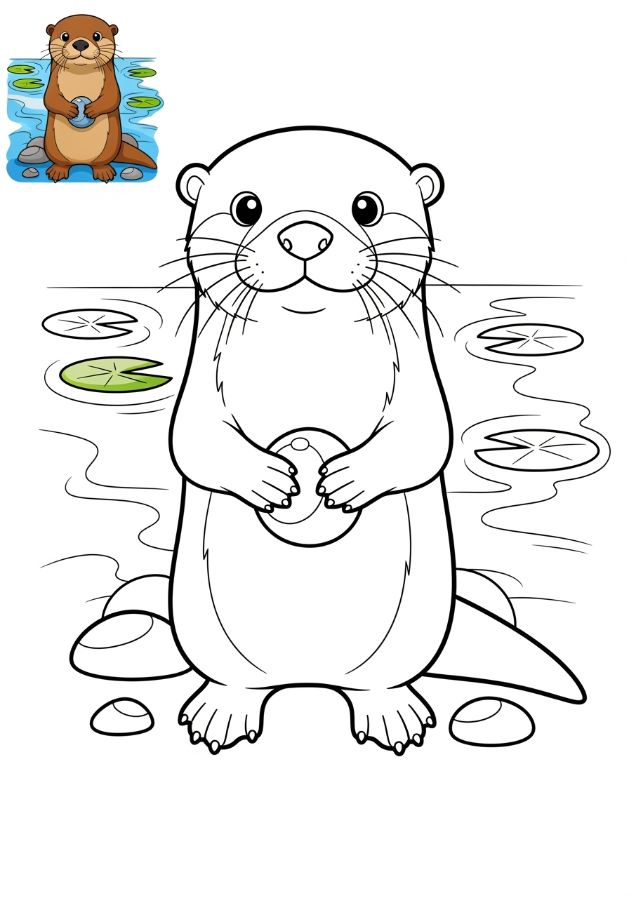 medium animals River & Wetland otter clawless kids coloring page 1
