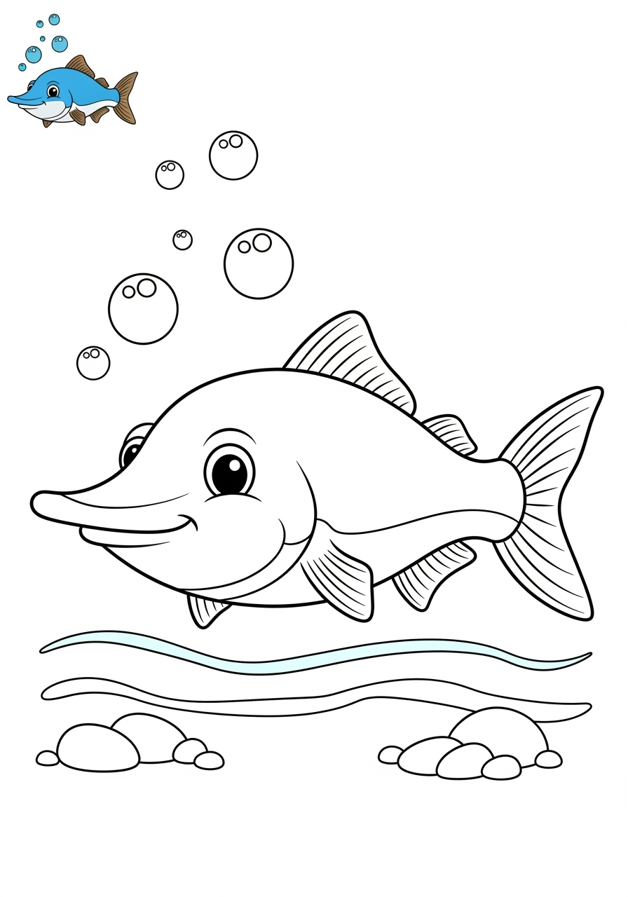 medium animals River & Wetland paddlefish kids coloring page 0