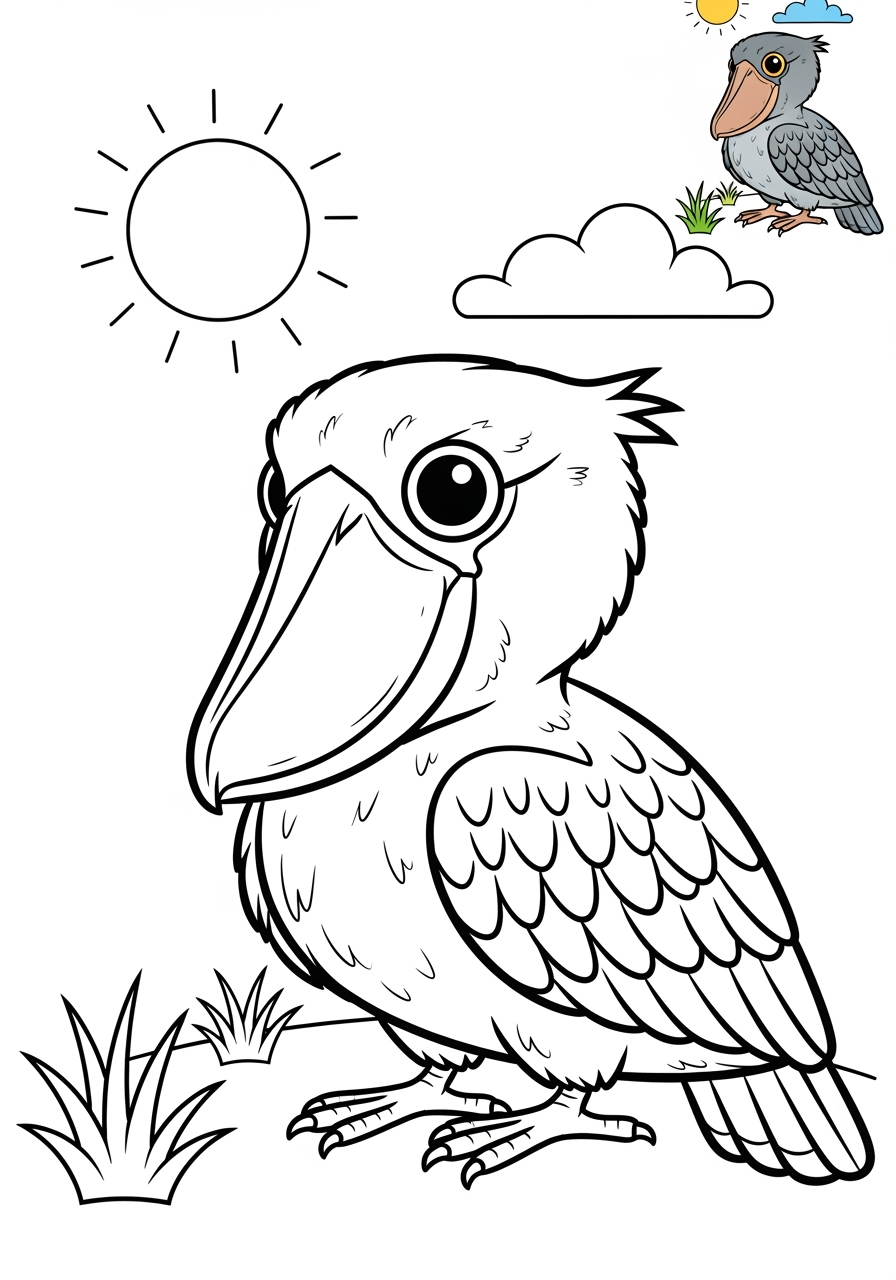 medium animals River & Wetland shoebill kids coloring page 0