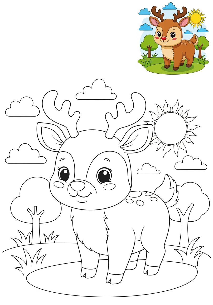 medium animals Mammals (Forest/Farm) deer kids coloring page 0