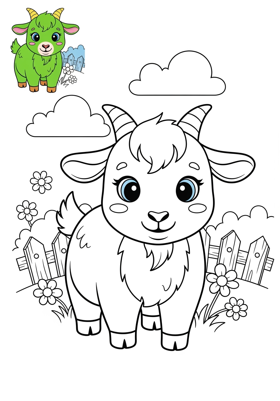 medium animals Mammals (Forest/Farm) goat kids coloring page 0