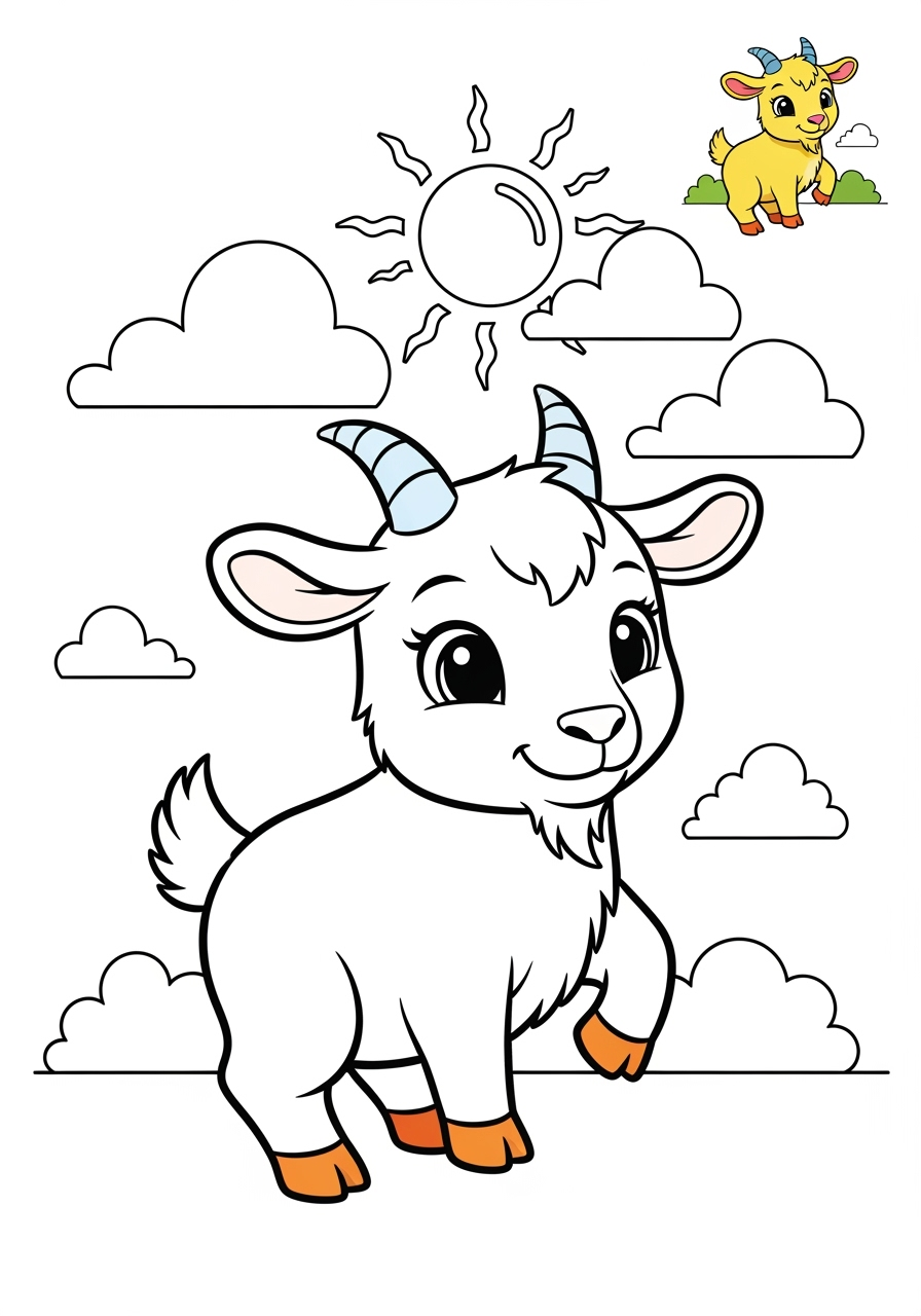 medium animals Mammals (Forest/Farm) goat kids coloring page 1