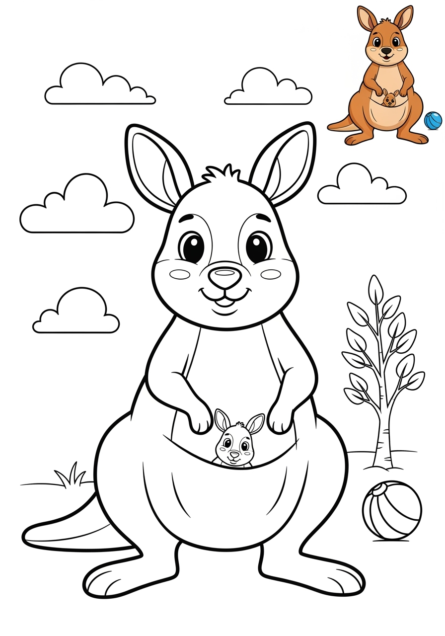 medium animals Mammals (Forest/Farm) kangaroo kids coloring page 1