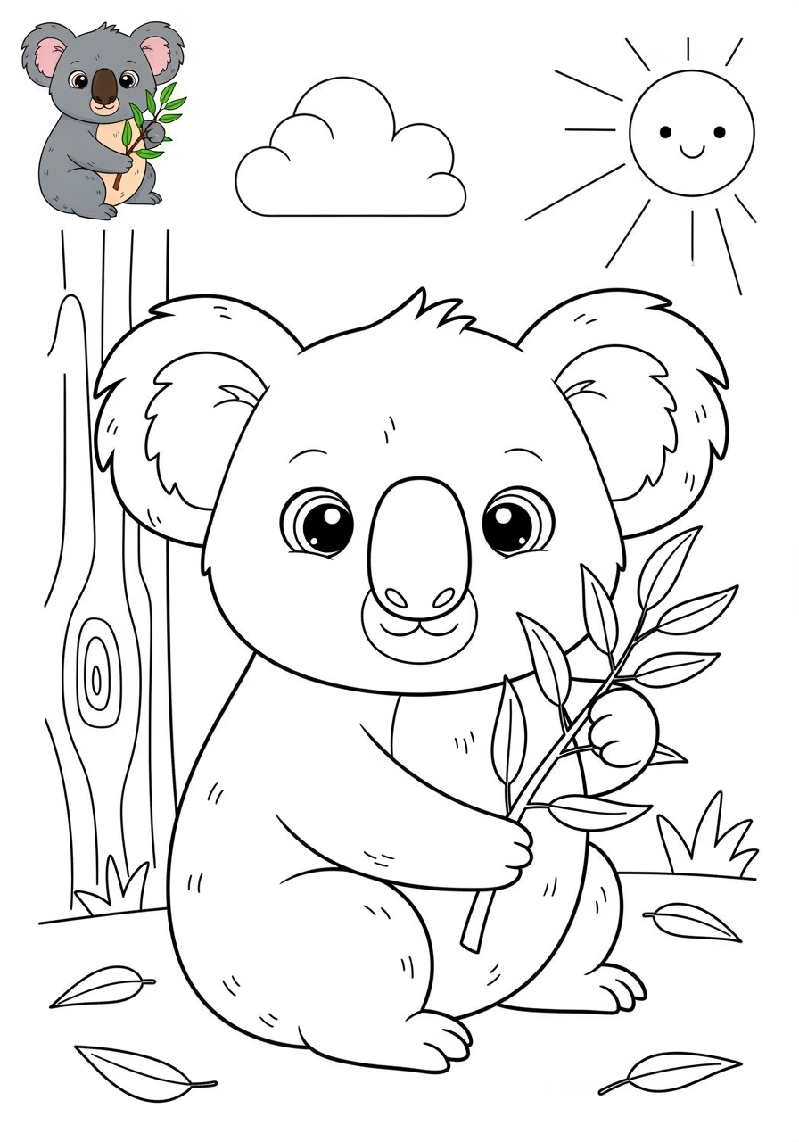medium animals Mammals (Forest/Farm) koala kids coloring page 0