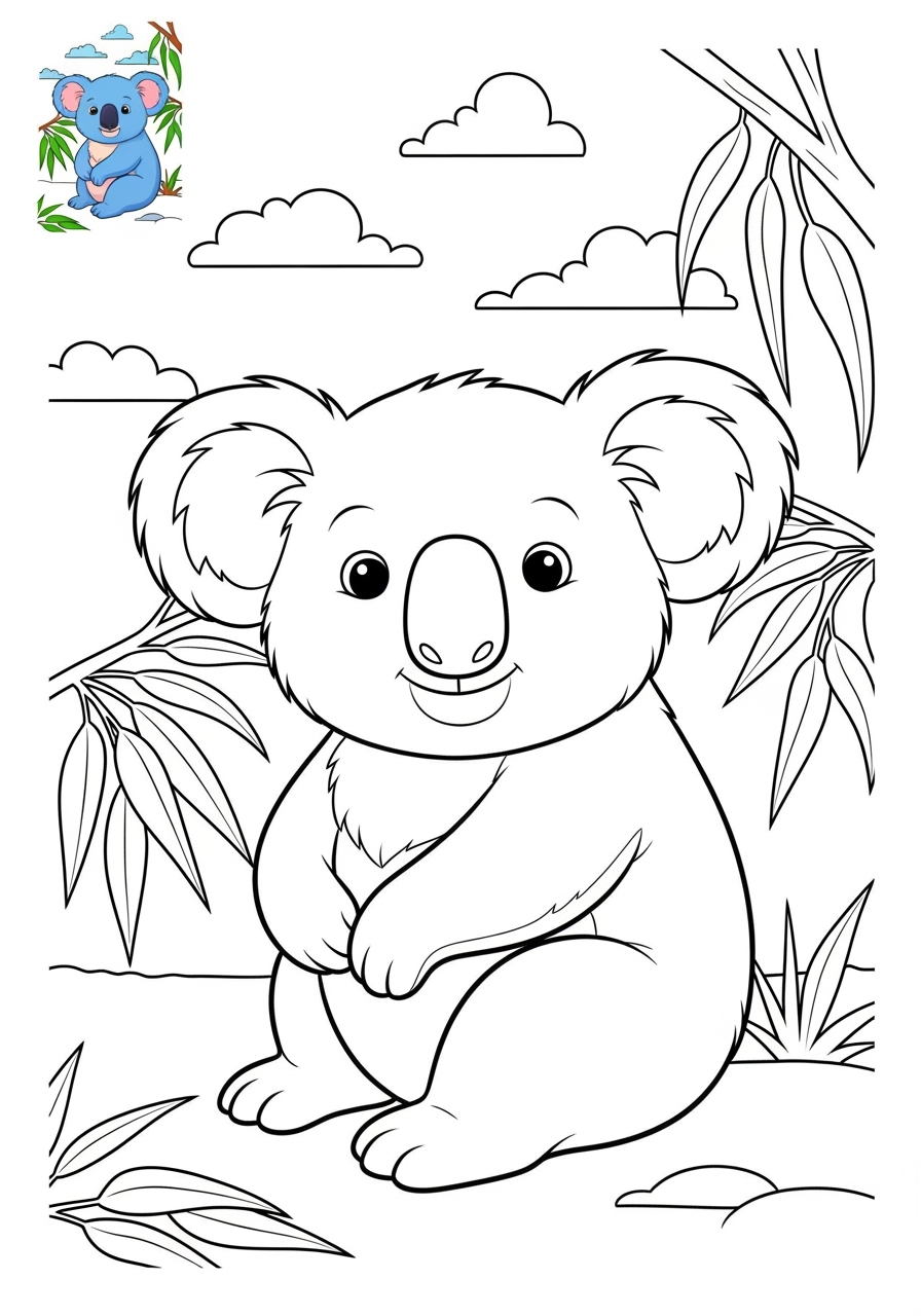 medium animals Mammals (Forest/Farm) koala kids coloring page 1