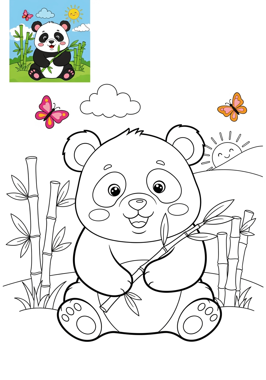 medium animals Mammals (Forest/Farm) panda kids coloring page 1