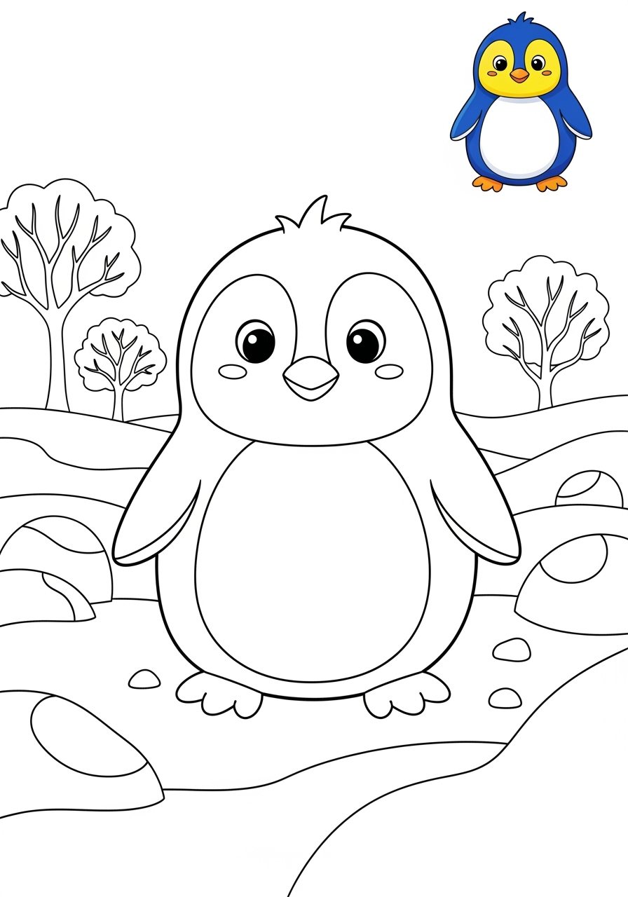 medium animals Mammals (Forest/Farm) penguin kids coloring page 0