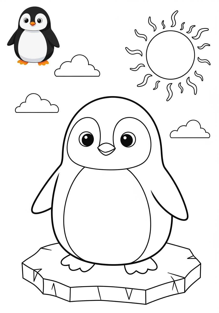 medium animals Mammals (Forest/Farm) penguin kids coloring page 1