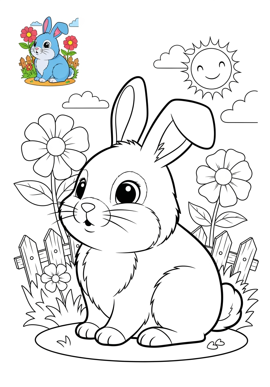 medium animals Mammals (Forest/Farm) rabbit kids coloring page 1