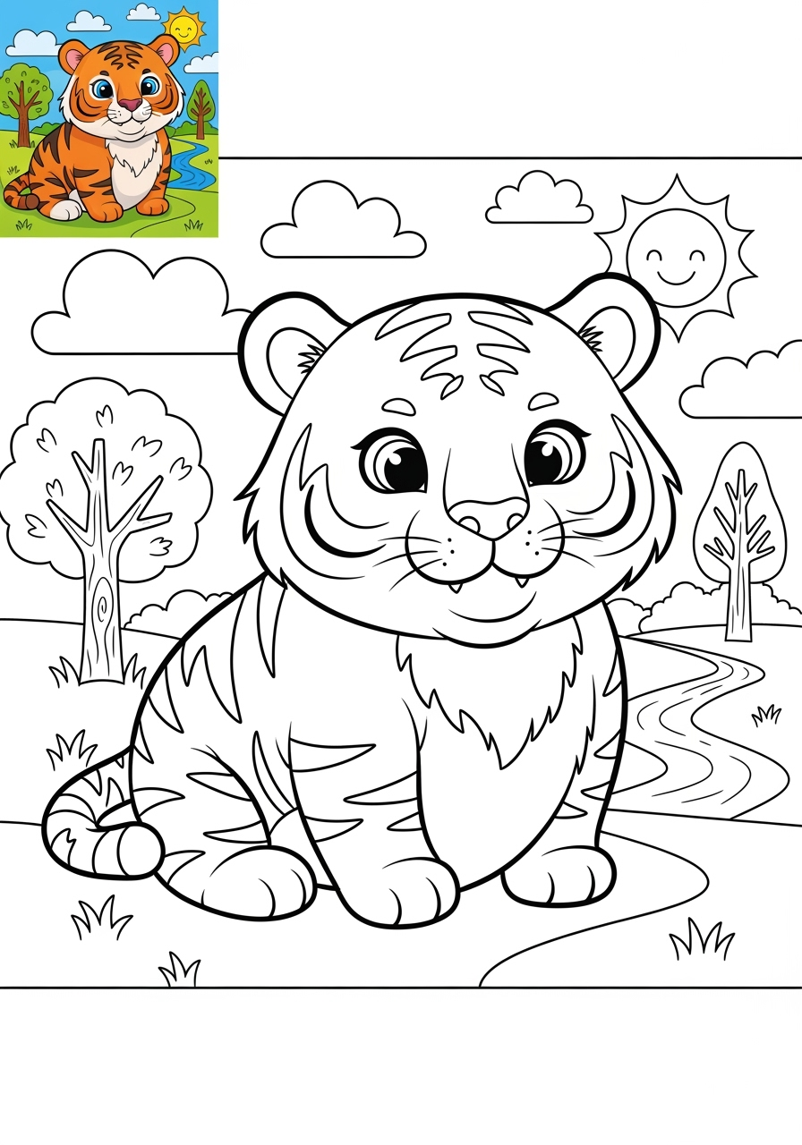 medium animals Mammals (Forest/Farm) tiger kids coloring page 0