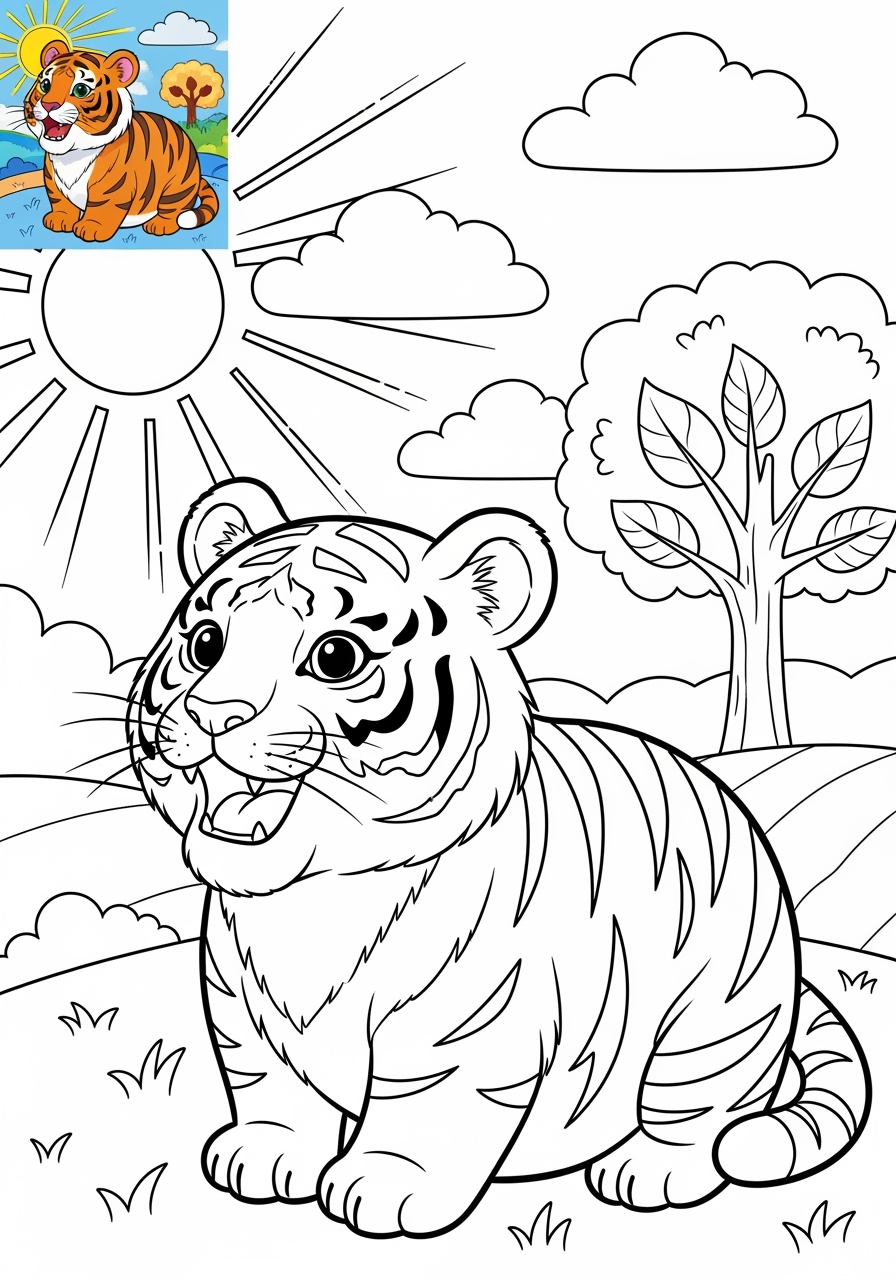 medium animals Mammals (Forest/Farm) tiger kids coloring page 1