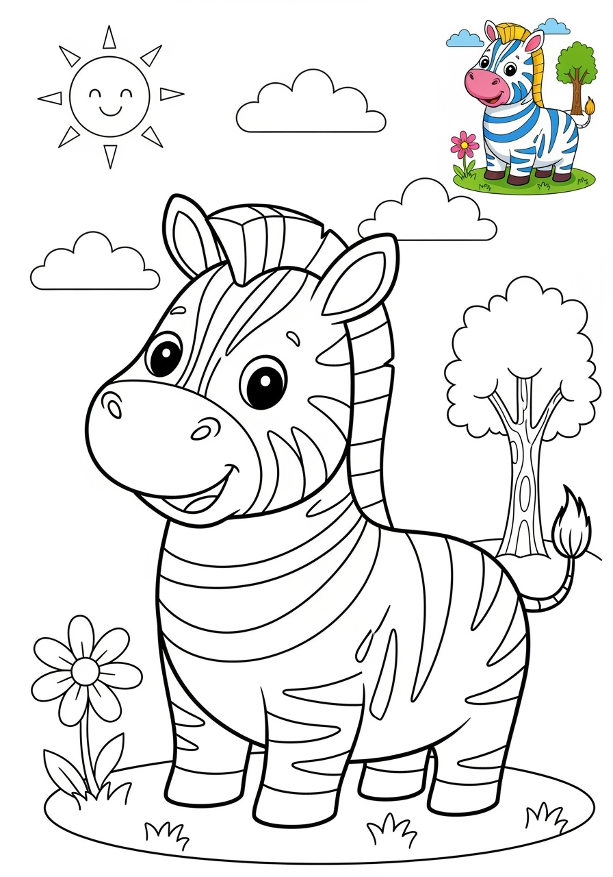 medium animals Mammals (Forest/Farm) zebra kids coloring page 1