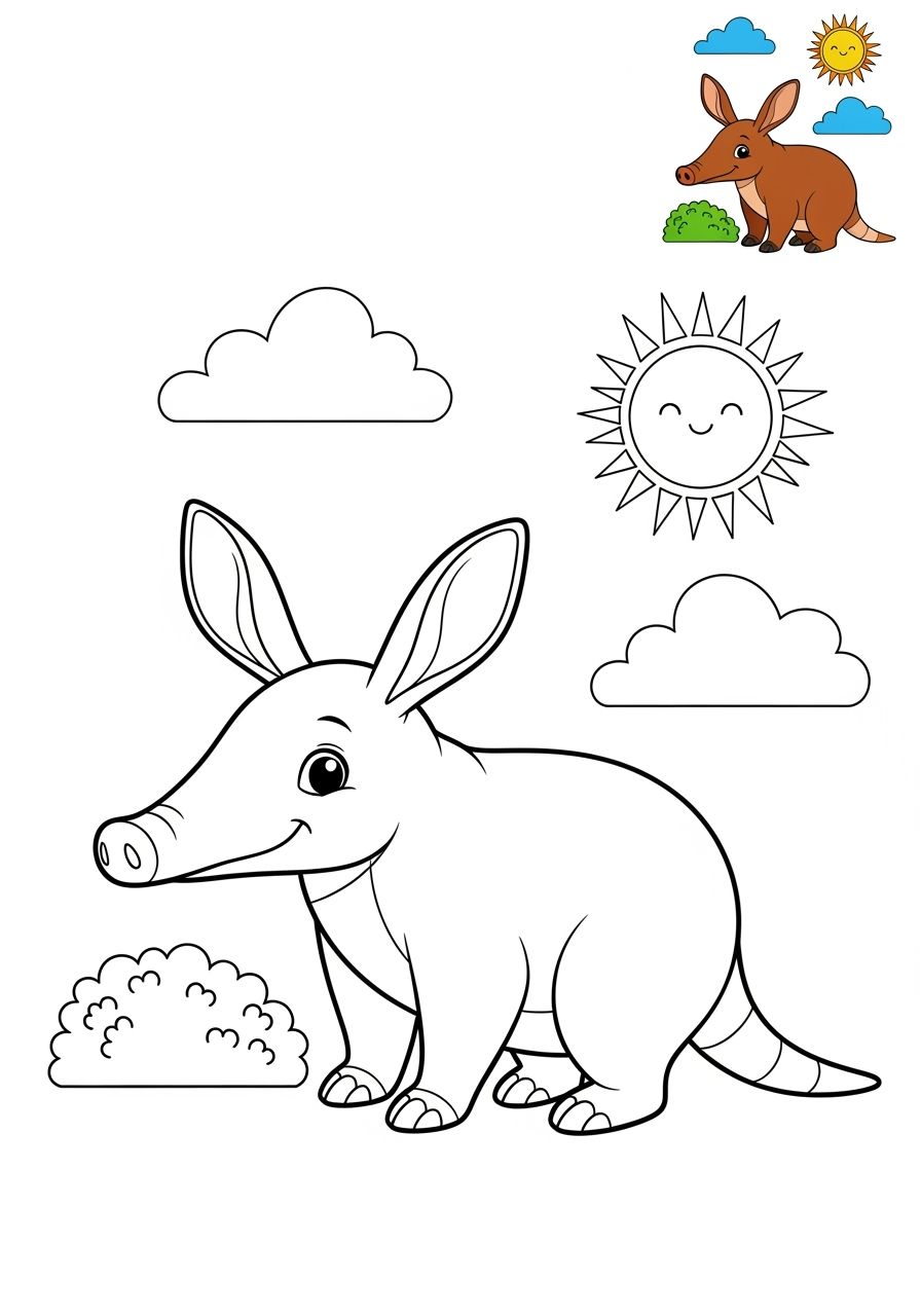 medium animals Savanna & Grassland aardvark kids coloring page 0