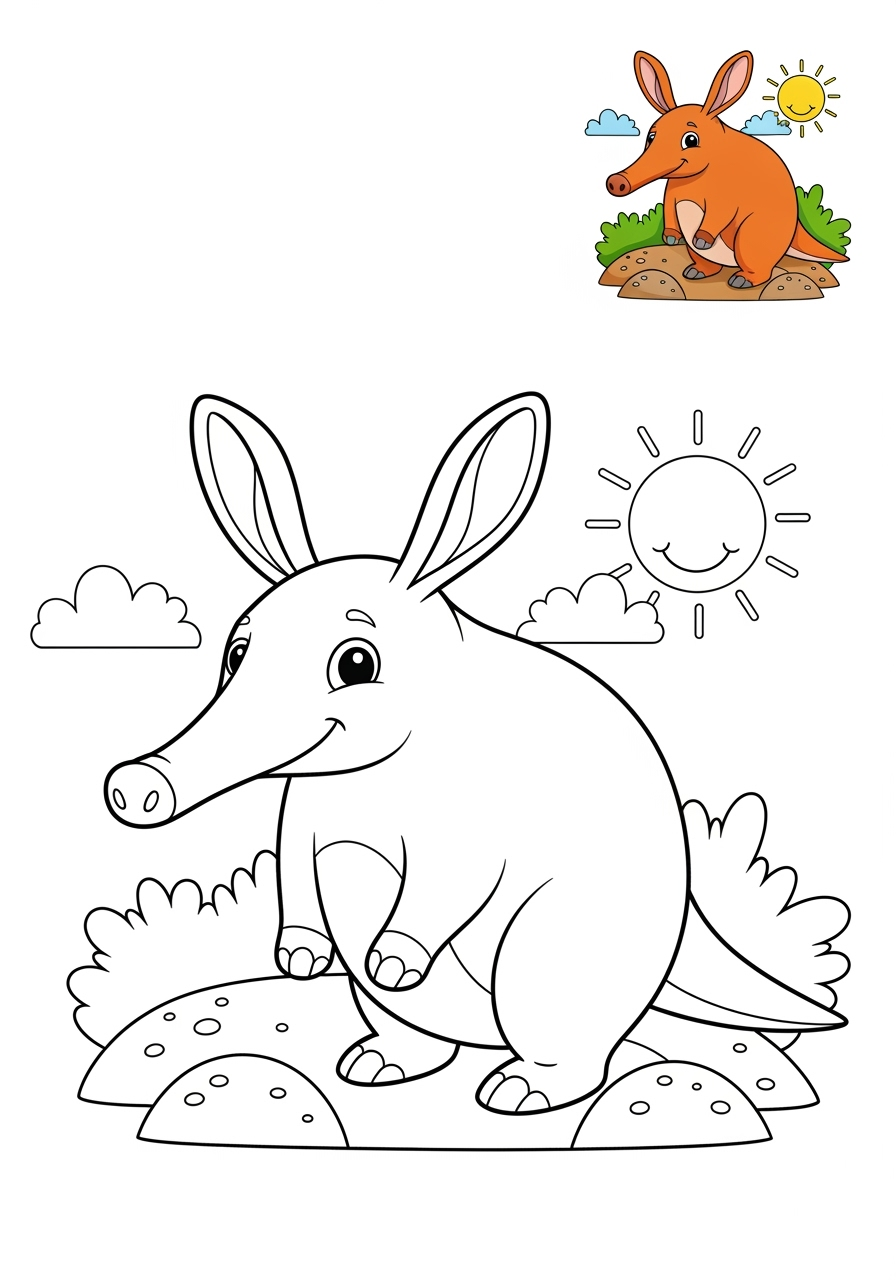 medium animals Savanna & Grassland aardvark kids coloring page 1