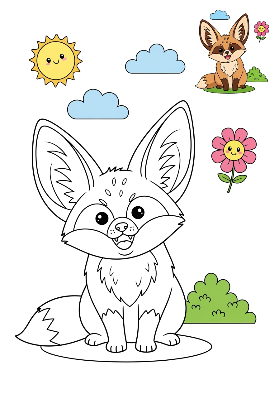 medium animals Savanna & Grassland bat eared fox kids coloring page 0