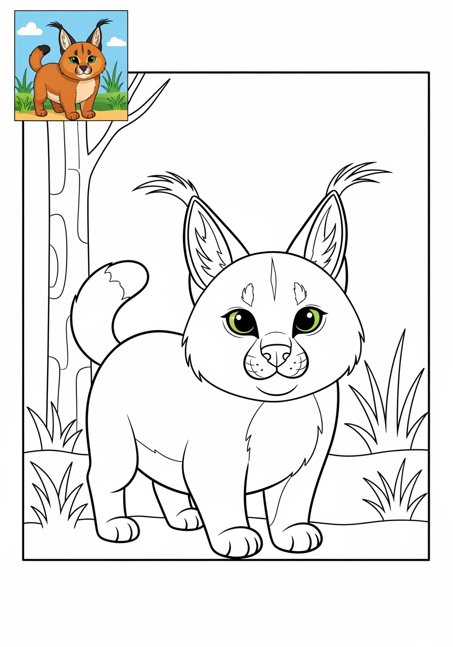 medium animals Savanna & Grassland caracal kids coloring page 0