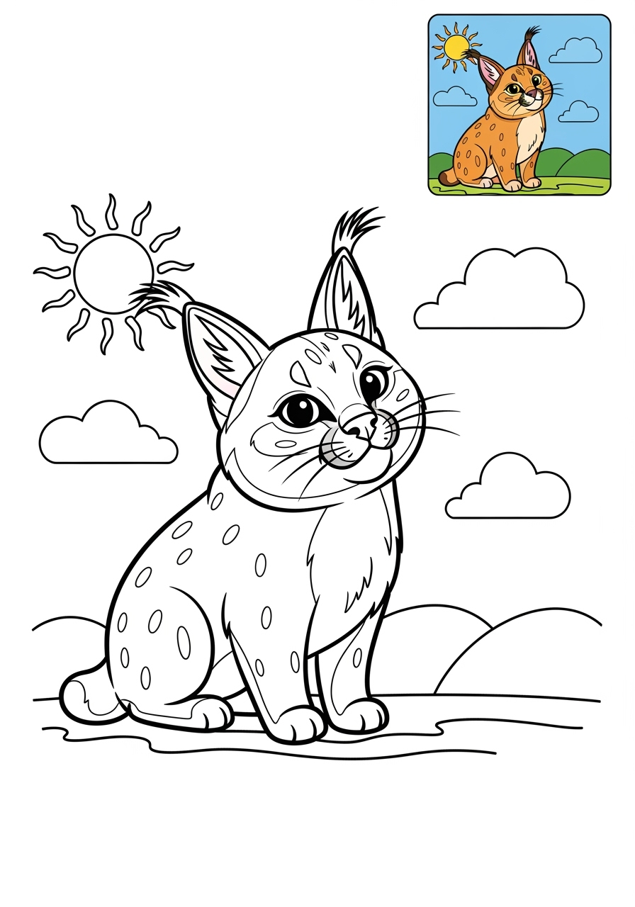 medium animals Savanna & Grassland caracal kids coloring page 1