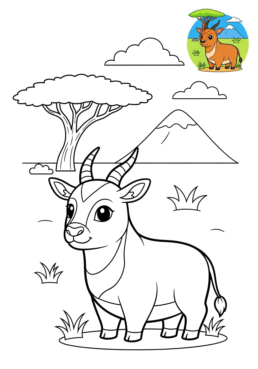 medium animals Savanna & Grassland eland kids coloring page 0