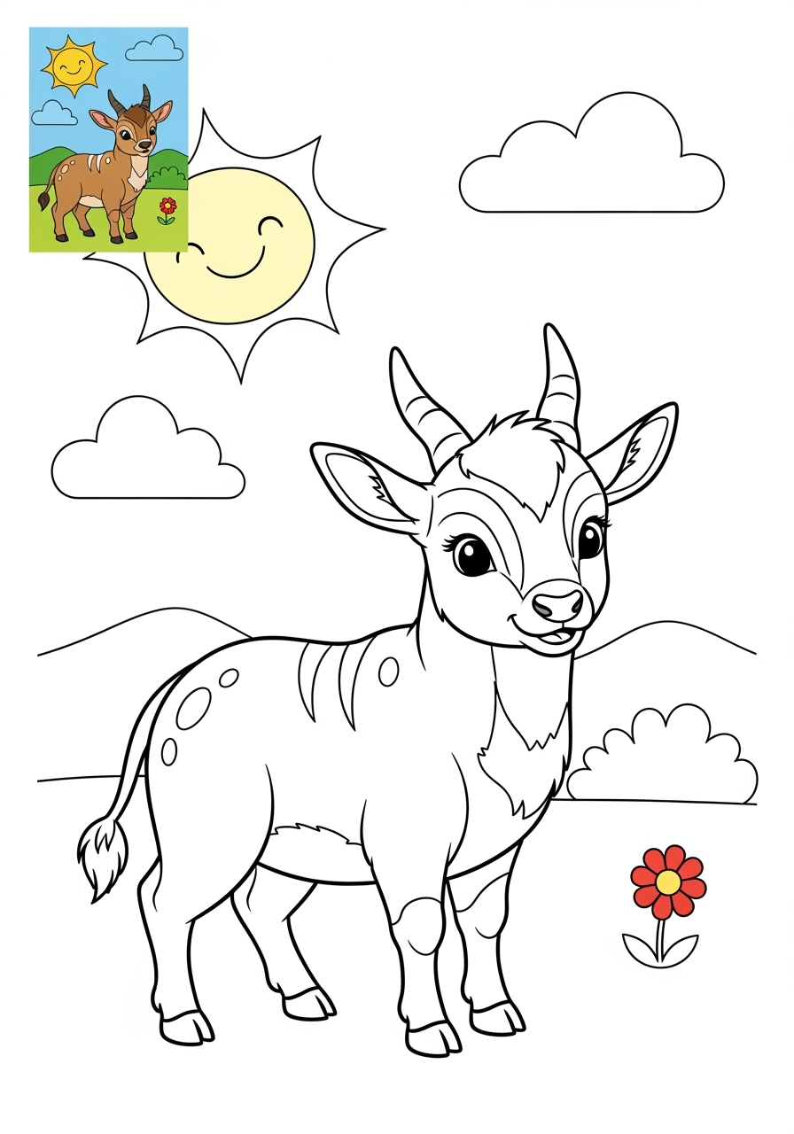 medium animals Savanna & Grassland eland kids coloring page 1