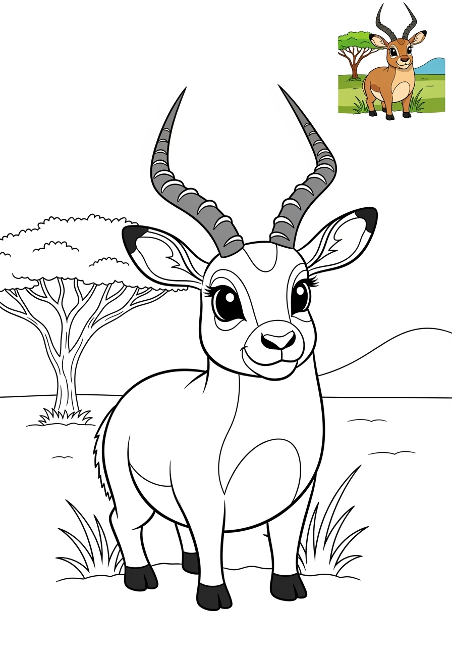 medium animals Savanna & Grassland impala kids coloring page 0