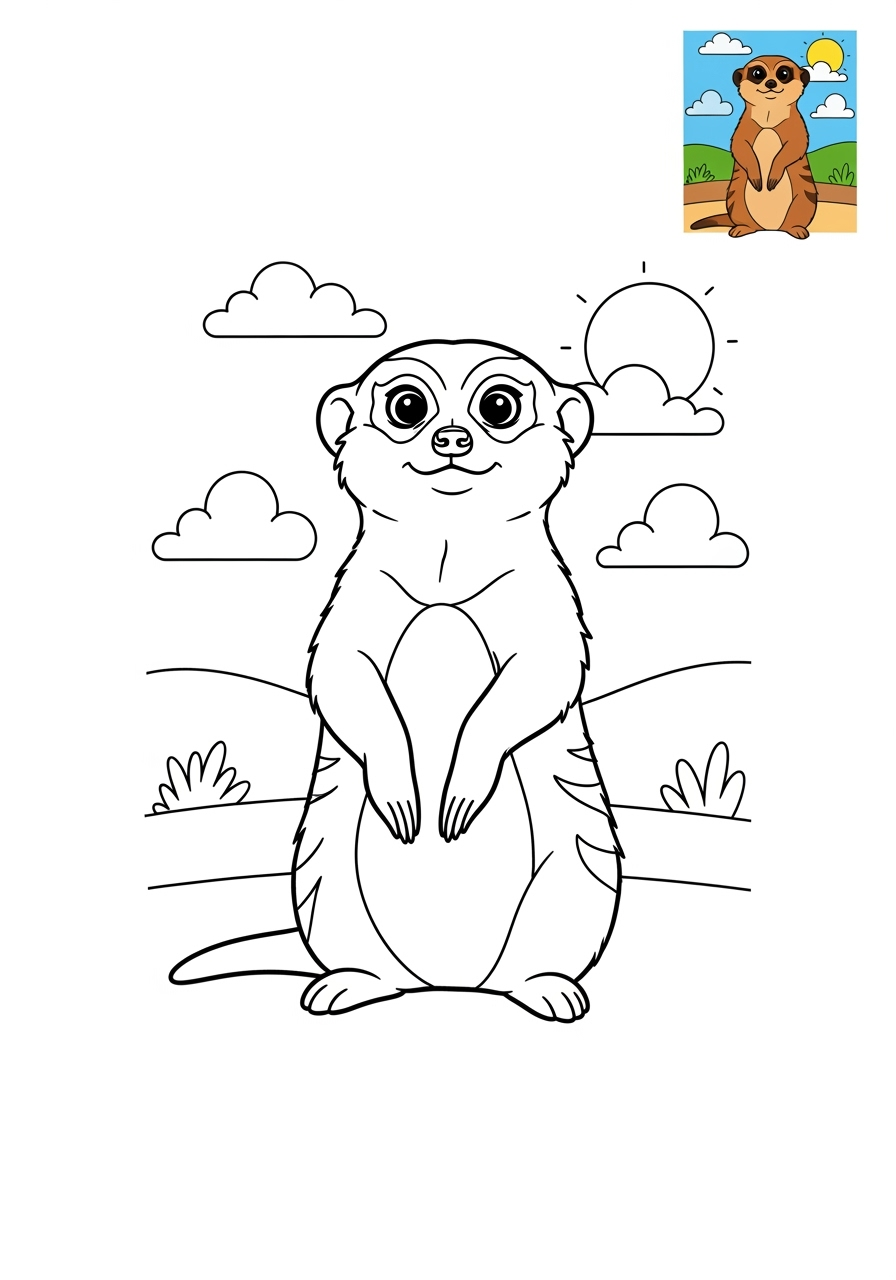 medium animals Savanna & Grassland meerkat kids coloring page 0
