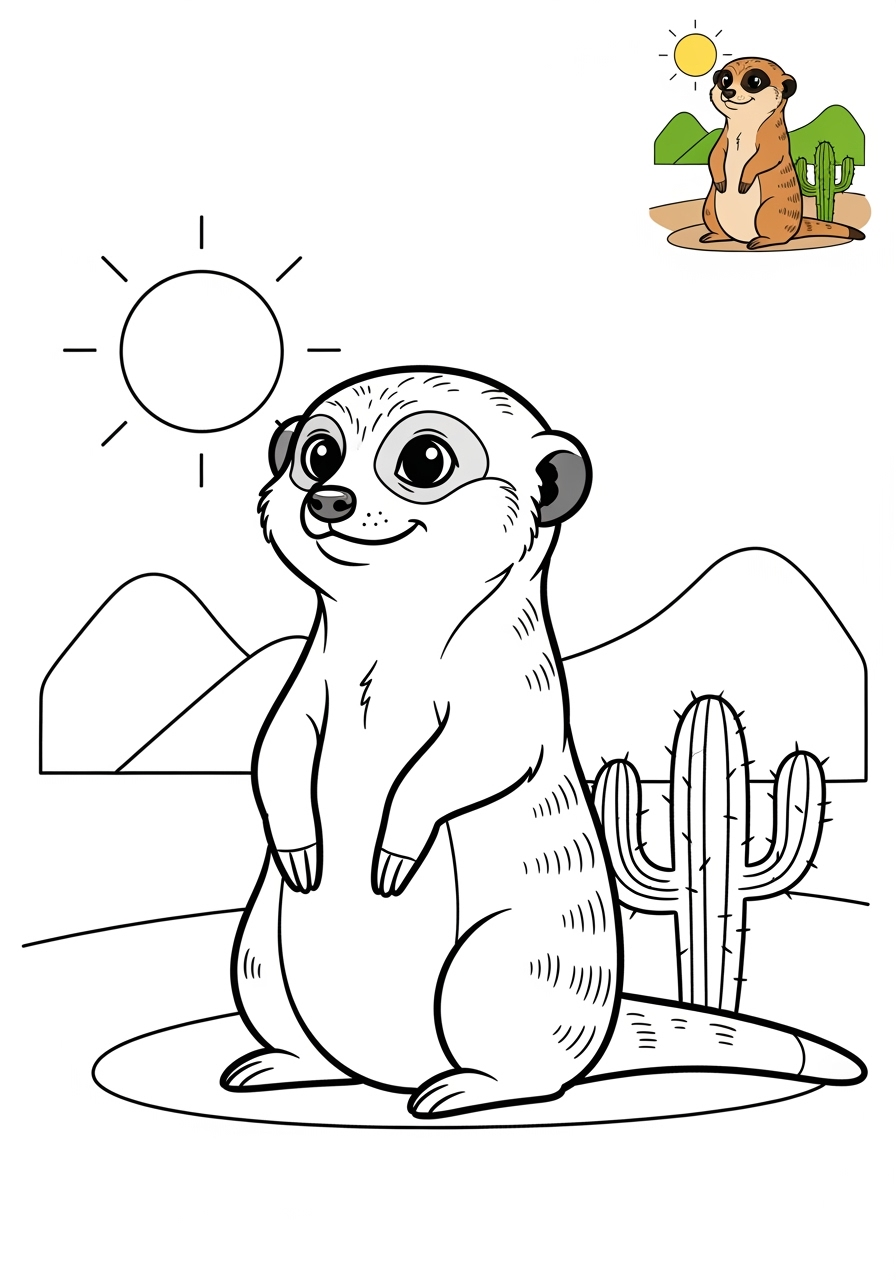 medium animals Savanna & Grassland meerkat kids coloring page 1
