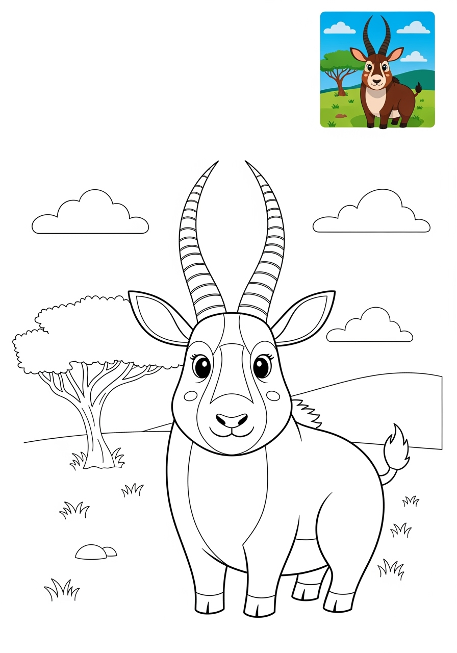 medium animals Savanna & Grassland sable antelope kids coloring page 0