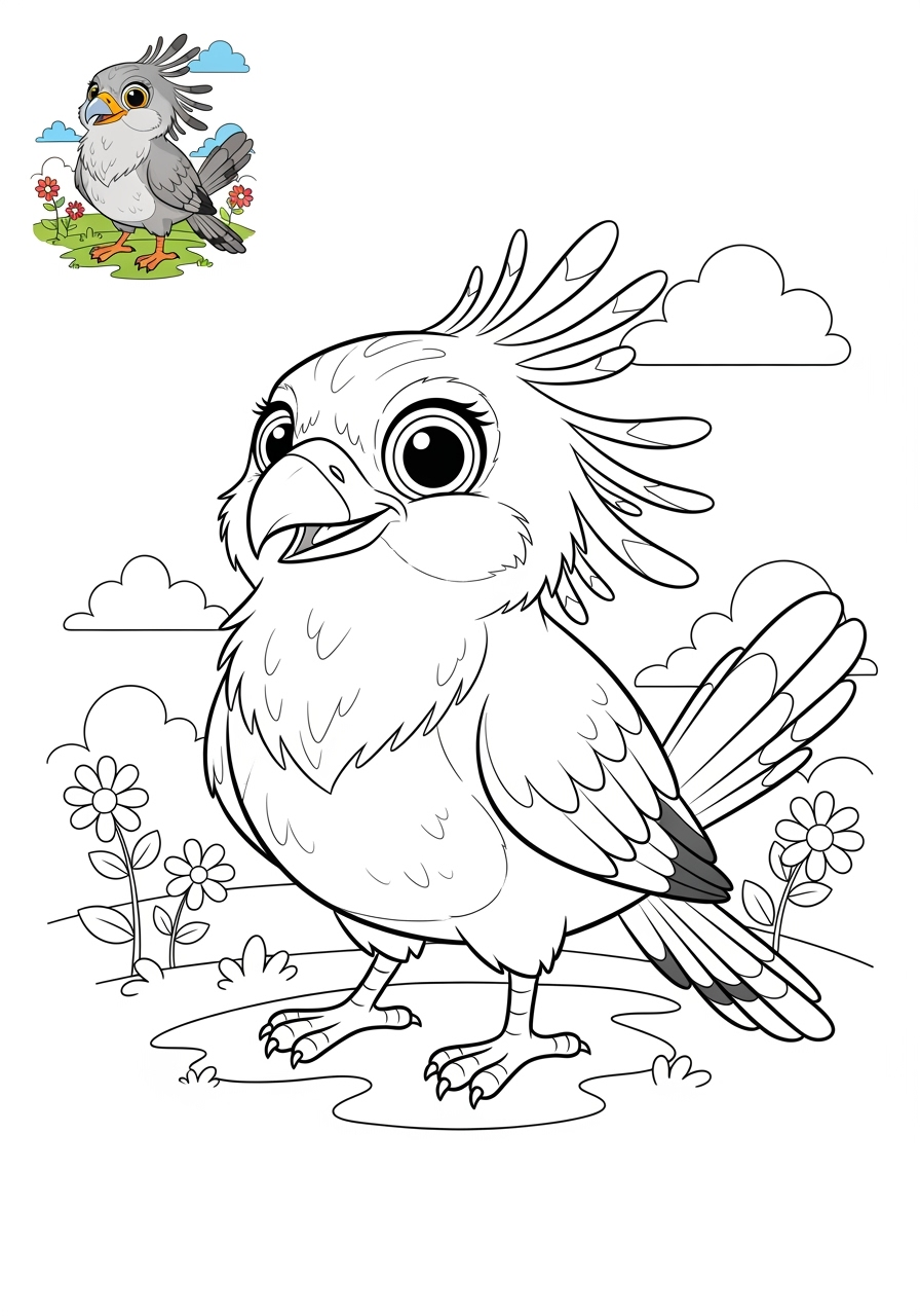 medium animals Savanna & Grassland secretary bird kids coloring page 0