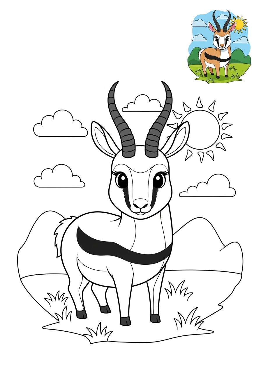 medium animals Savanna & Grassland springbok kids coloring page 0