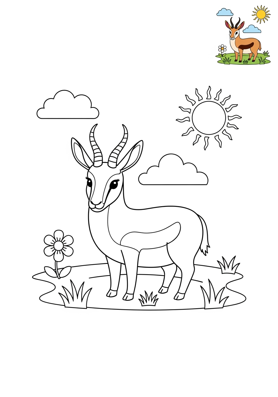 medium animals Savanna & Grassland springbok kids coloring page 1
